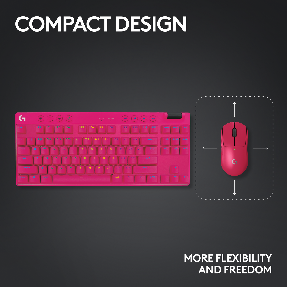 Logitech - PRO X TKL LIGHTSPEED Wireless Mechanical Tactile Switch Gaming Keyboard with LIGHTSYNC RGB for PC - Magenta