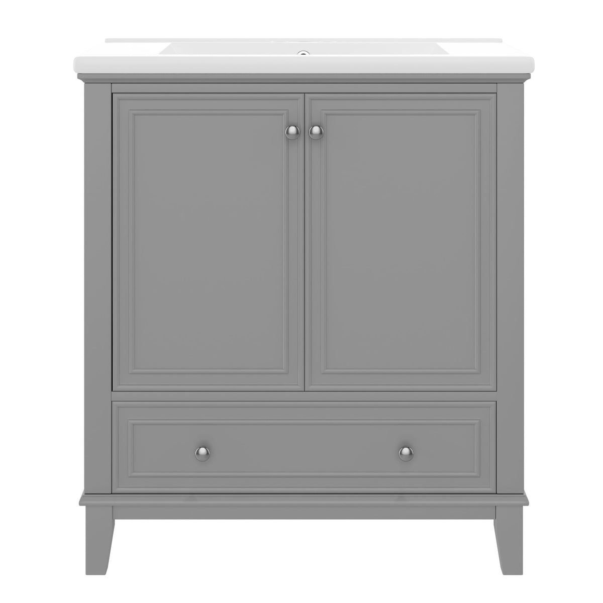 Mueble de baño moderno con lavabo, puertas y cajón