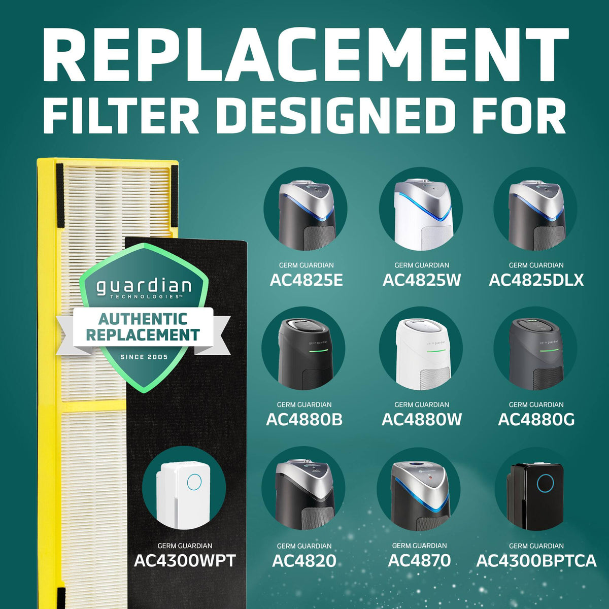 Genuine HEPA Pure Replacement Filter B for GermGuardian Air Purifier Models AC4800 Series, AC4300, AC4900, CDAP4500 - Black