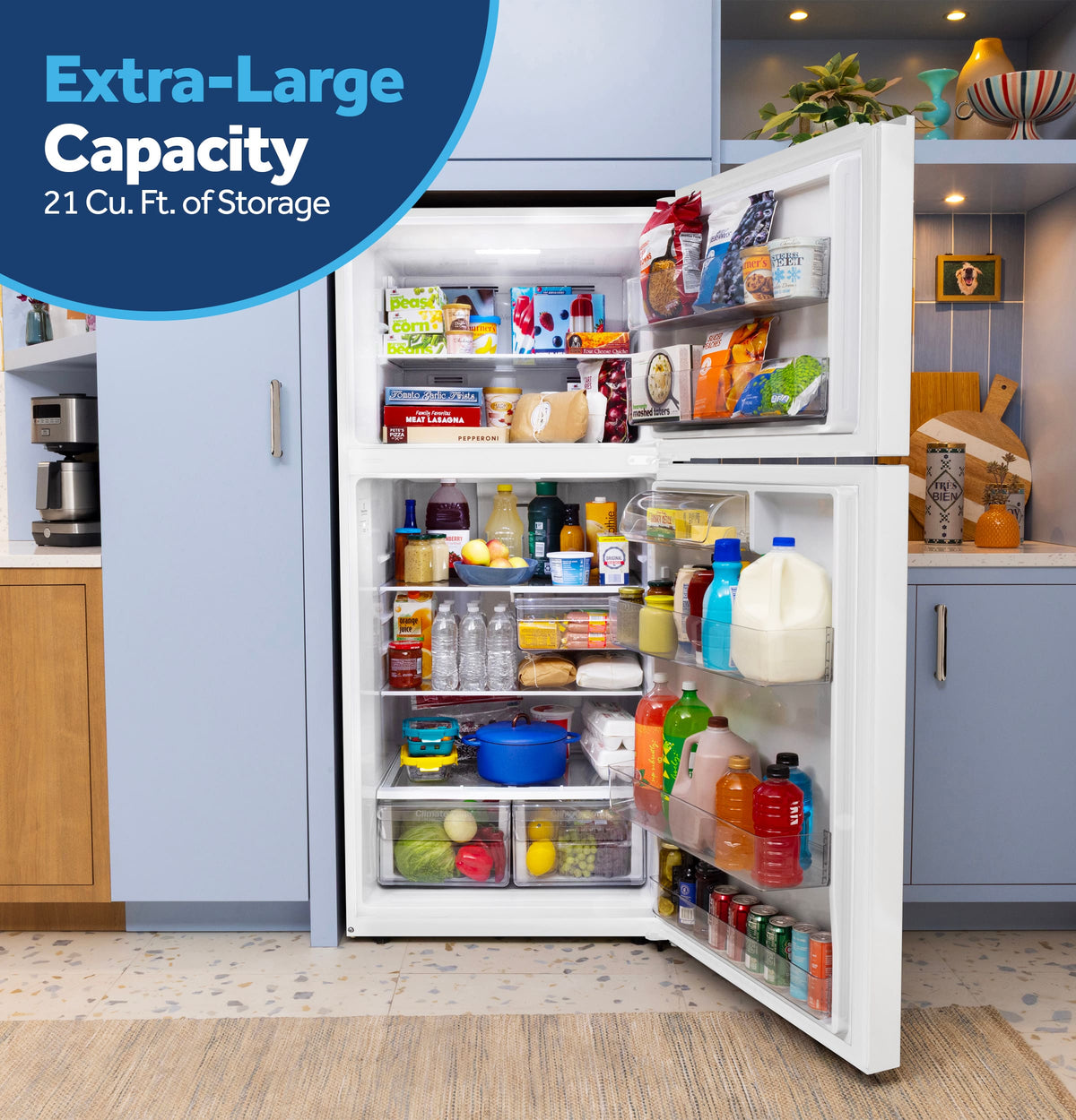 GE - 30 in. Wide 21 Cu. Ft. Freestanding Garage Ready Top Freezer Refrigerator with Bright LED Lighting - White