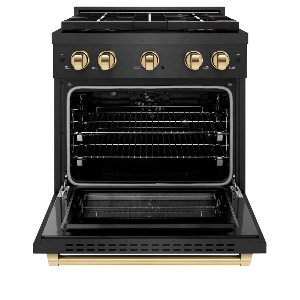 30 in. Wide 4 Burner ZLINE Autograph 4.2 cu. ft. Freestanding Paramount DuoPro Dual Fuel Range with and Gold Accents - Black Satin Stainless Steel