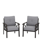 All Weather Armchairs With Cushions, Sculptural Design (Set of 2) - Gray / Khaki