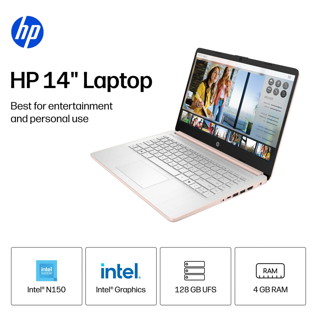 HP - 14" Laptop - Intel N150 Processor - 4GB Memory - 128GB UFS - Pale Rose Gold