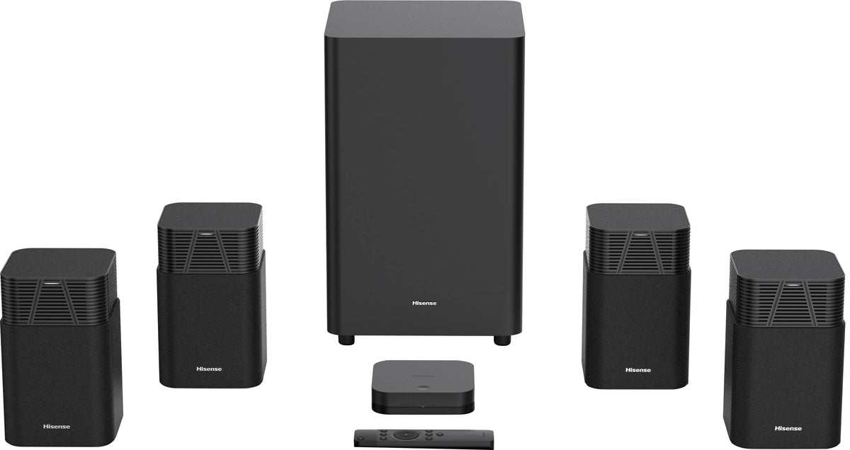 Hisense - 4.1.2 Channel DOLBY ATMOS Home Theater Soundbar tuned by DEVIALET with Wireless subwoofer & 4 Satellite Speakers - Black