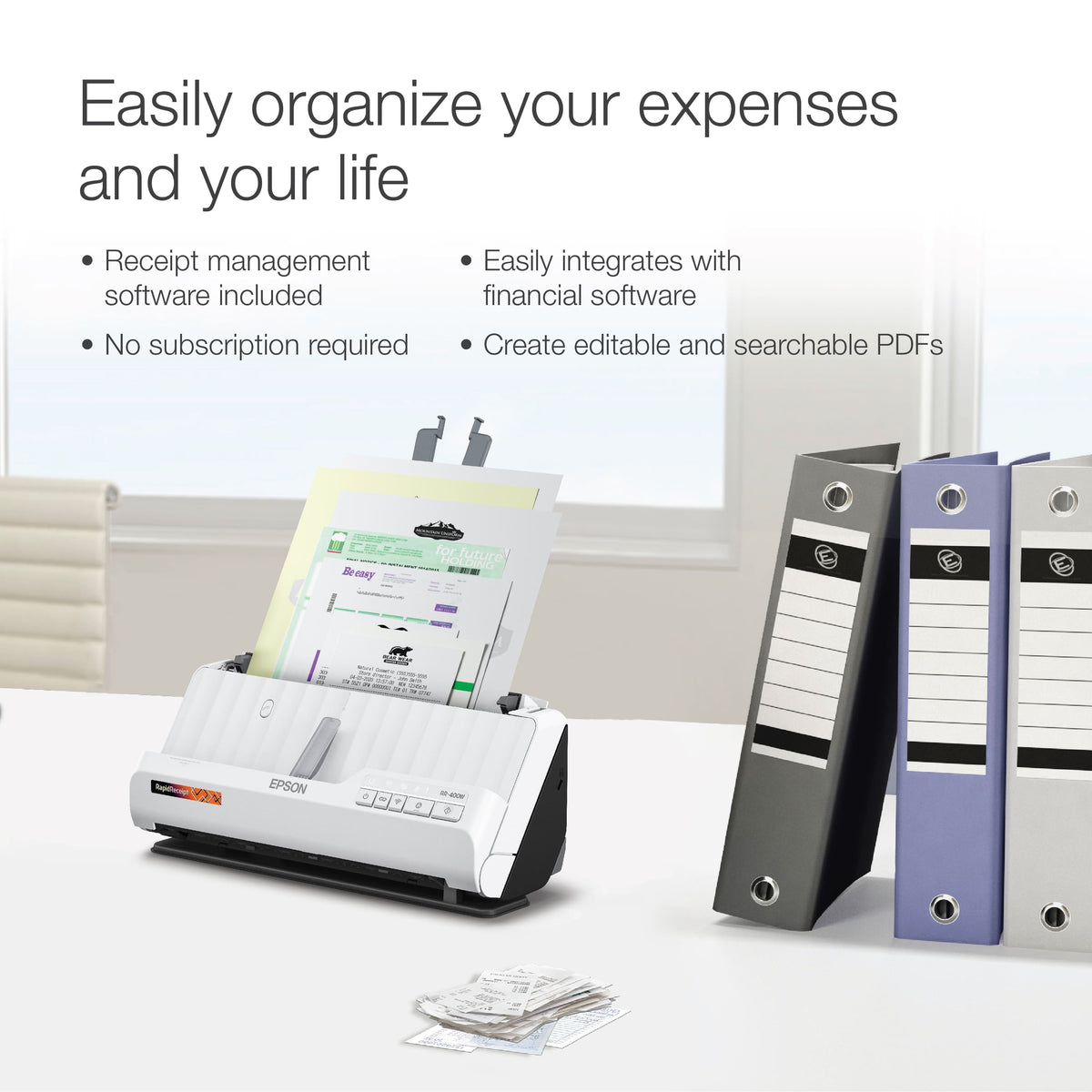 Epson - RapidReceipt RR-400W Wireless Duplex Compact Desktop Receipt and Document Scanner - White