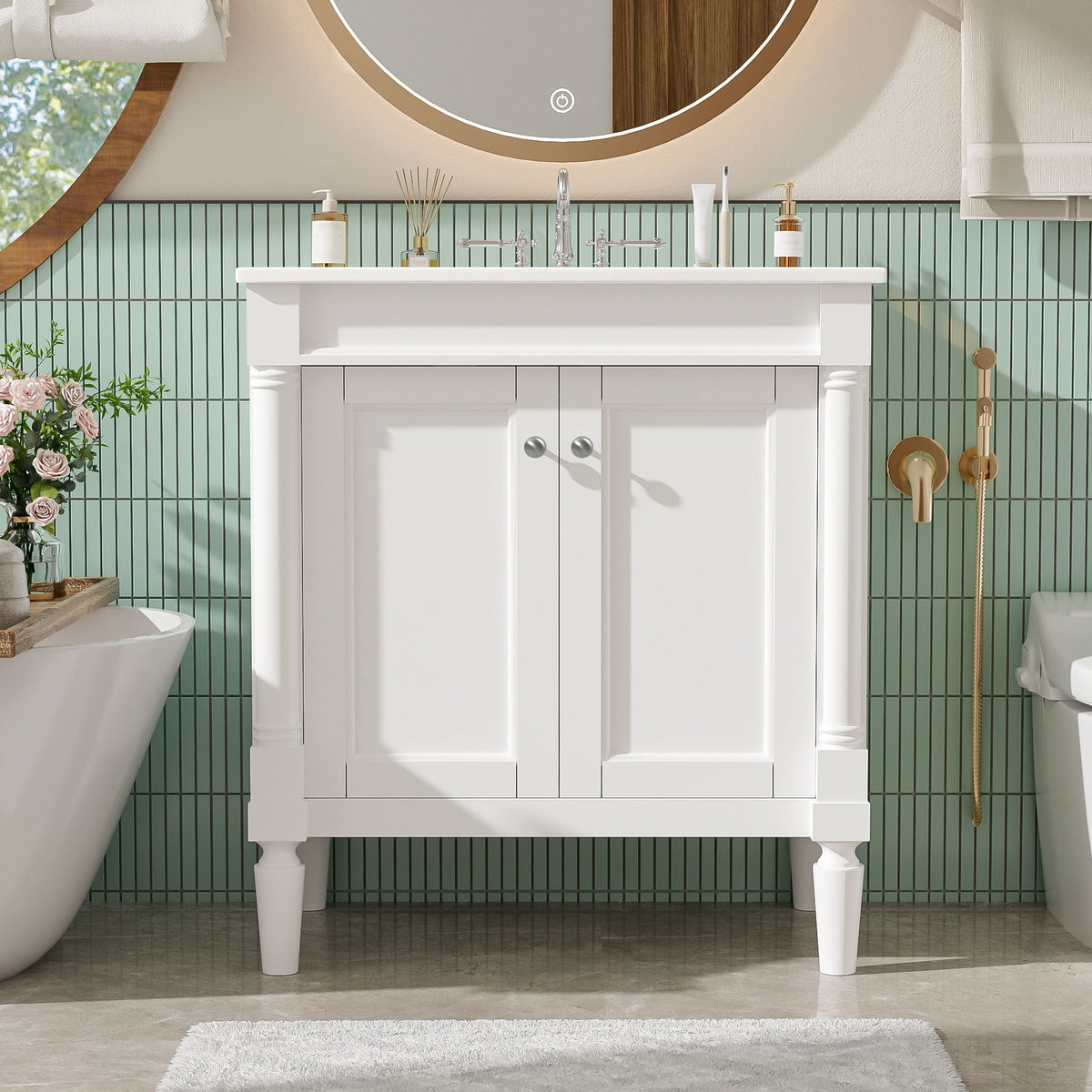 Mueble de baño con lavabo, puertas de cierre suave, armario de almacenamiento