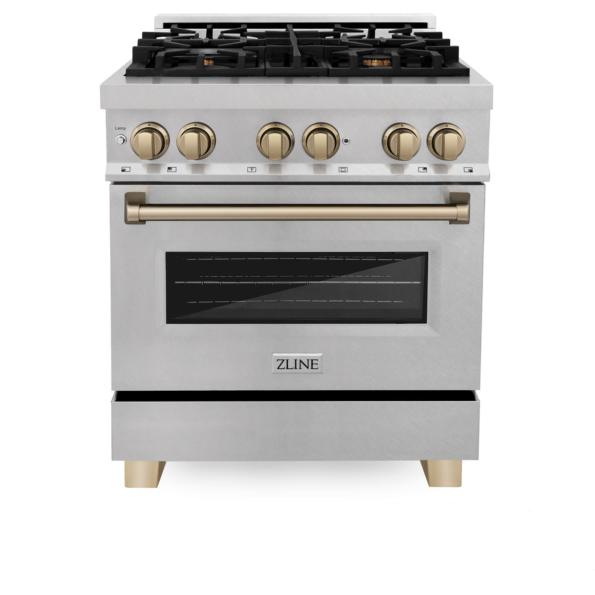 30 in. Wide 4 Burner ZLINE Autograph Legacy Dual Fuel Range in Satin Steel & Bronze Accents (RASZ-SN-30-CB) - Stainless Steel