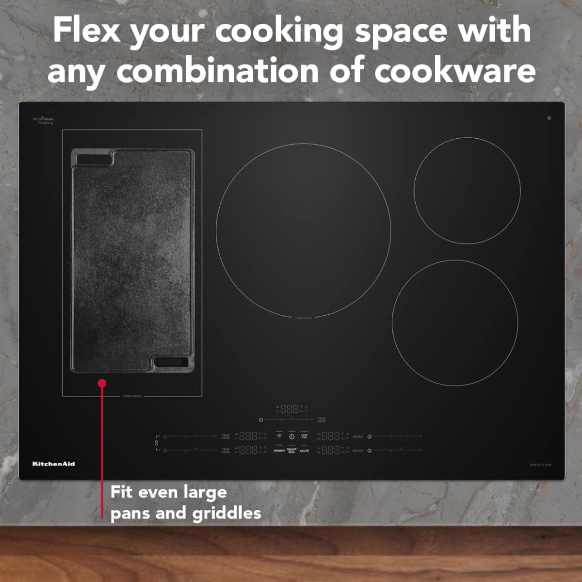 KitchenAid - 36 in. Wide 4 element Electric Induction Cooktop with 5 Cooking Zones and Temp Cook Induction Technology - Stainless Steel