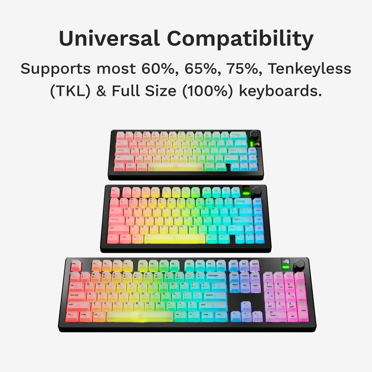 Glorious - Polychroma Translucent Universal RGB Keycaps for 100% 85% 80% TKL 60% Compact 75% Mechanical Keyboards - Translucent V2