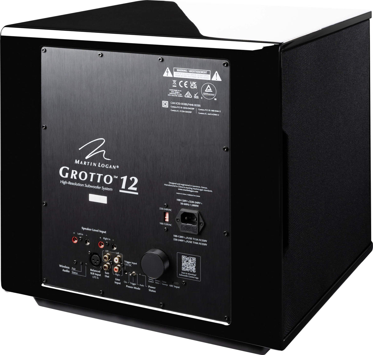 MartinLogan - Grotto 12, 12” Hybrid, Powered Subwoofer with Magnitude MT-2kW Amplifier, Sub Control App, and Wireless Built-In - Gloss Black