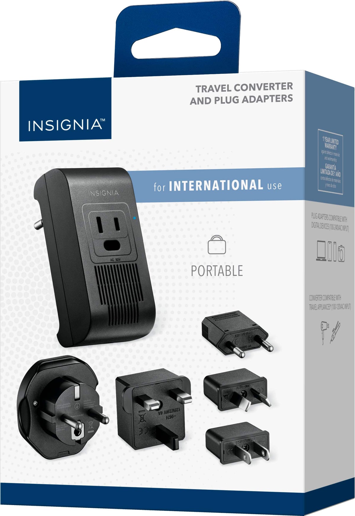 Insignia™ - 2,000W Travel Converter and Plug Adapters - Black