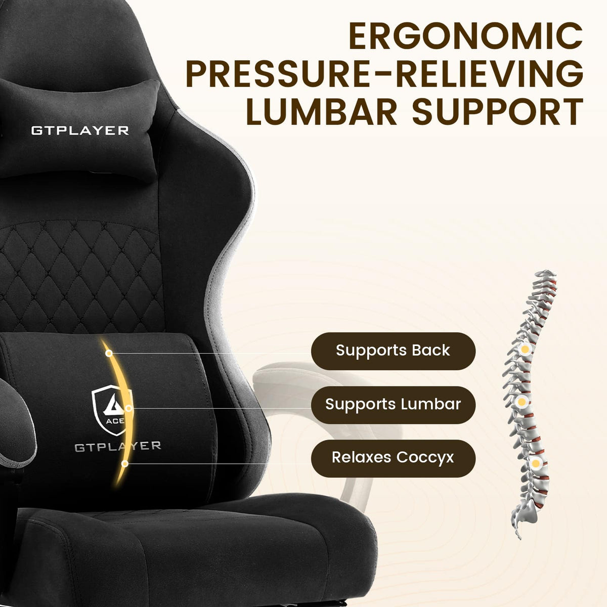 GTPlayer - Ergonomic Gaming Chair with Breathable Fabric - Black