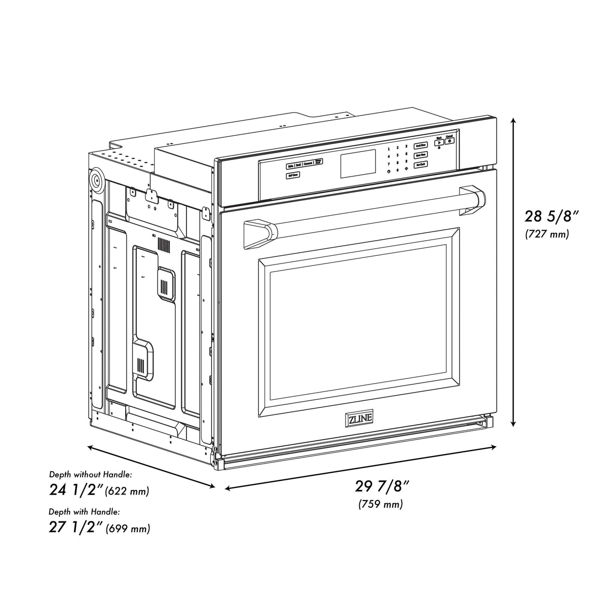 ZLINE - 30 in. Autograph Wall Oven w/ Air Fry w/ Bronze Handle - Satin Stainless Steel