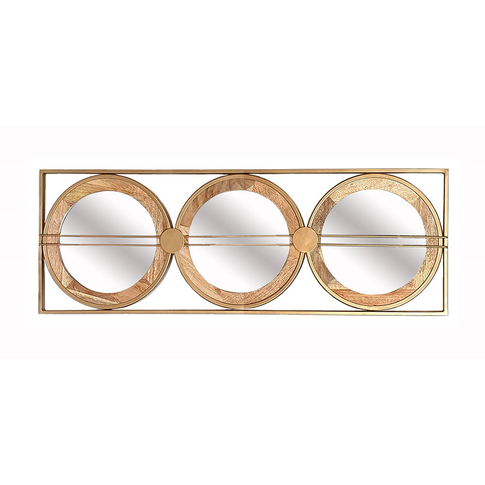 3 Mirror Piece Wall Mirror InRectangular Frame, Home Wall Decor For Bedroom Living Room - Brown