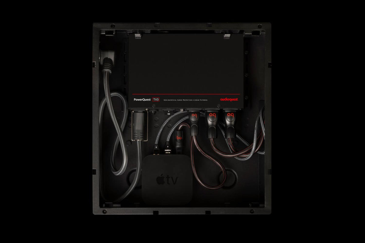 AudioQuest - PowerQuest TV3 3-Outlet Surge Protector for Wall-Mounted TVs (Non-Sacrificial, Noise-Dissipating, Behind-TV Design) - Black