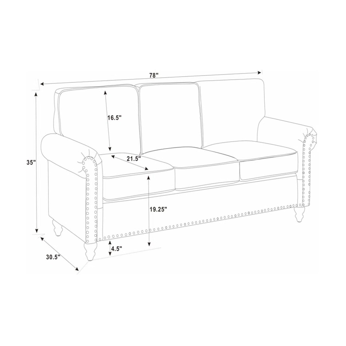 Sofá con brazos enrollados y remaches decorativos - Marrón