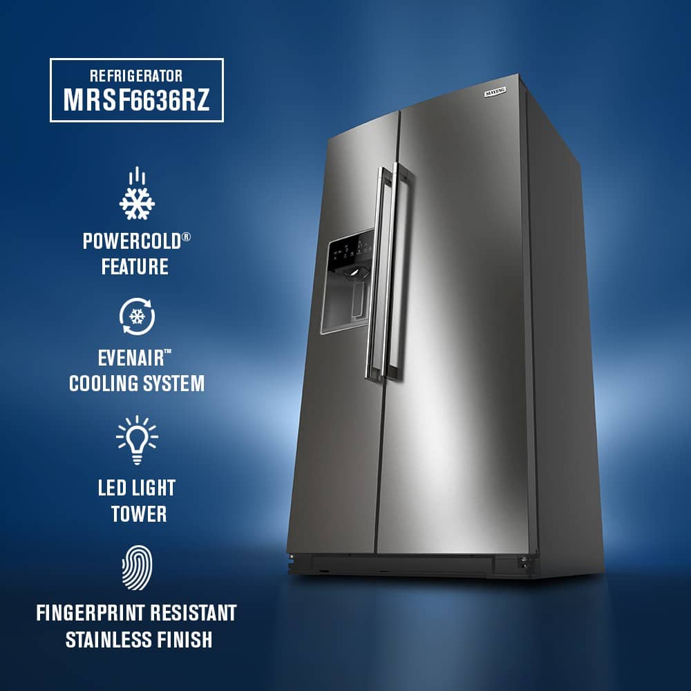 Maytag - 36 in. Wide 29 cu. ft. Side-by-Side Built-in Refrigerator with Arctic Blue Interior - Stainless Steel