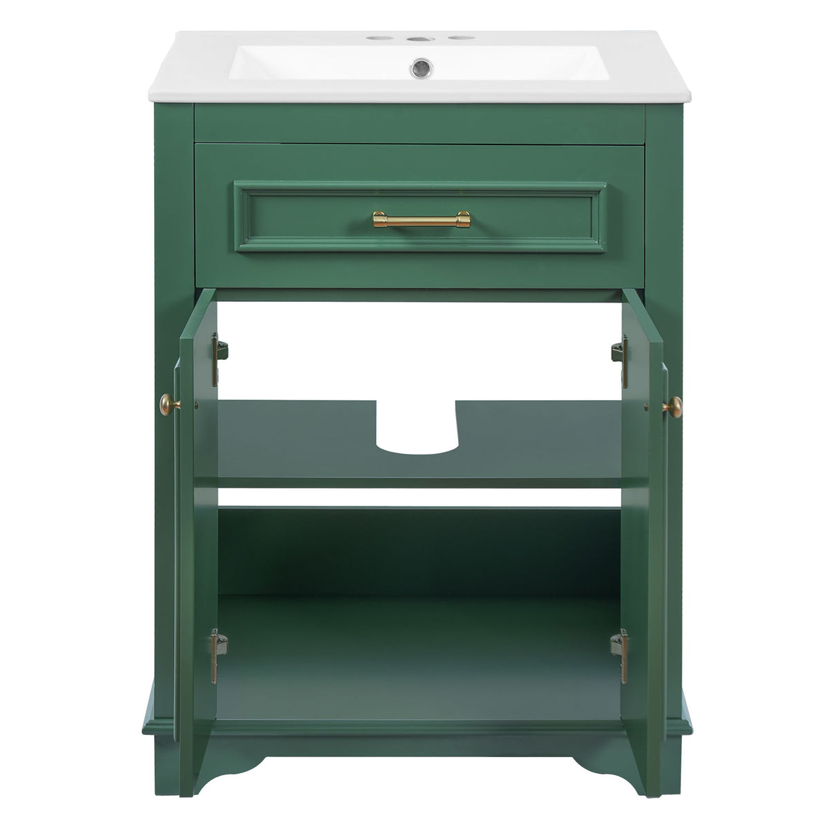 Bathroom Vanity With Integrated Sink, 2 Door Cabinet With Tip Out Drawer, Rectangular Design