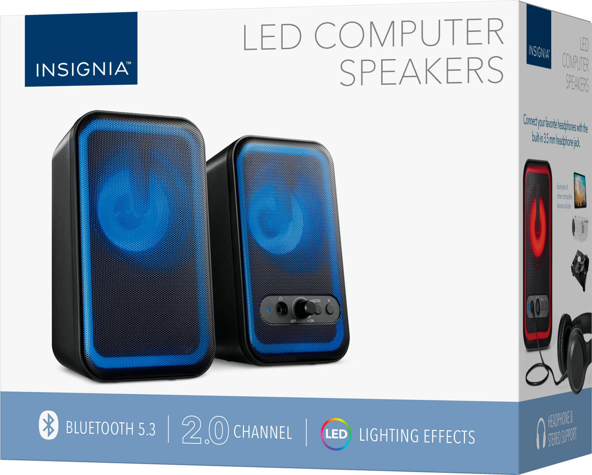 Insignia™ - 2.0 Bluetooth Computer Speakers with RGB Lighting (2-Piece) - Black