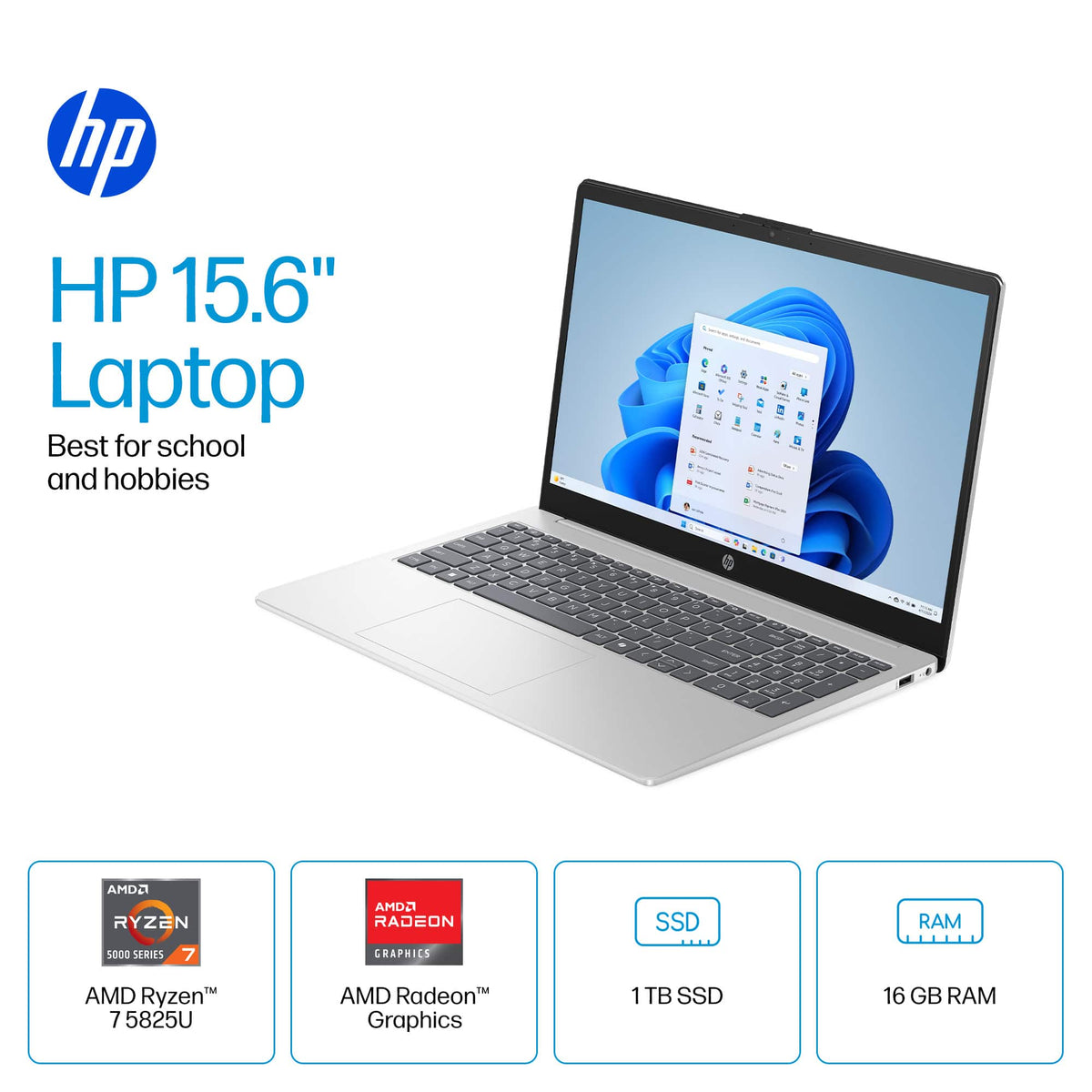 HP - 15.6" Full HD Laptop - AMD Ryzen 7 5825U 2022 - 16GB Memory - 1TB SSD - Natural Silver