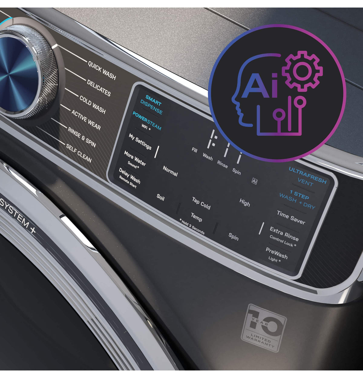 GE Profile - 5.5 Cu. Ft. High Efficiency Stackable Smart Front Load Washer with Steam and UltraFresh Vent System+ With OdorBlock - Jade Green