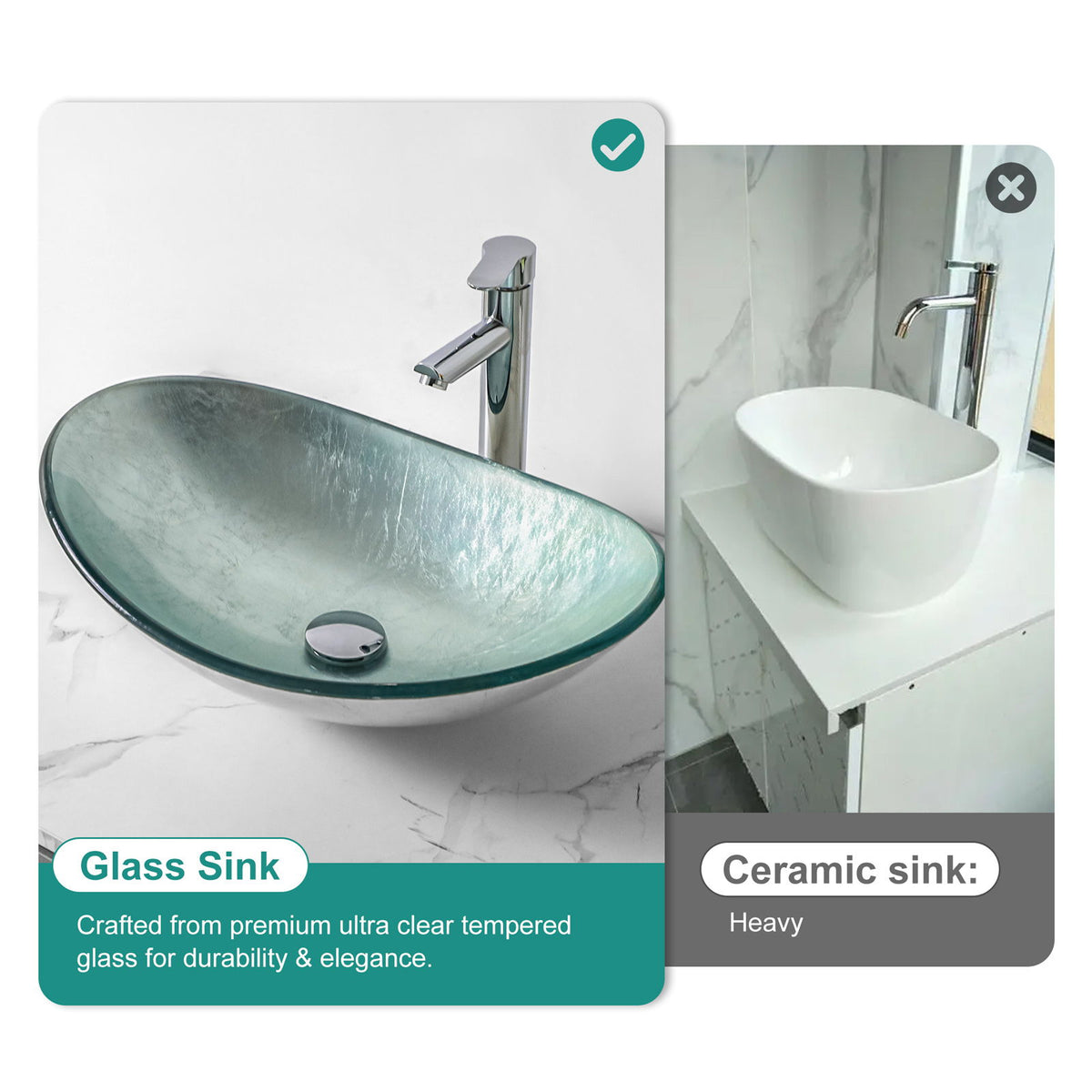 Tempered Glass Vessel Sink With Boat Shape Pop-Up Drain