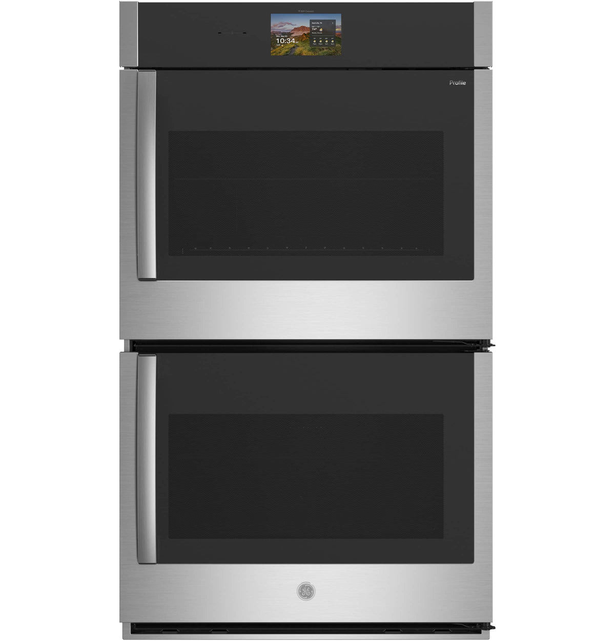 GE Profile - 30" Smart Built-In Double Electric True European Convection Wall Oven with Air Fry and Right-Hand Side Swing Doors - Stainless Steel