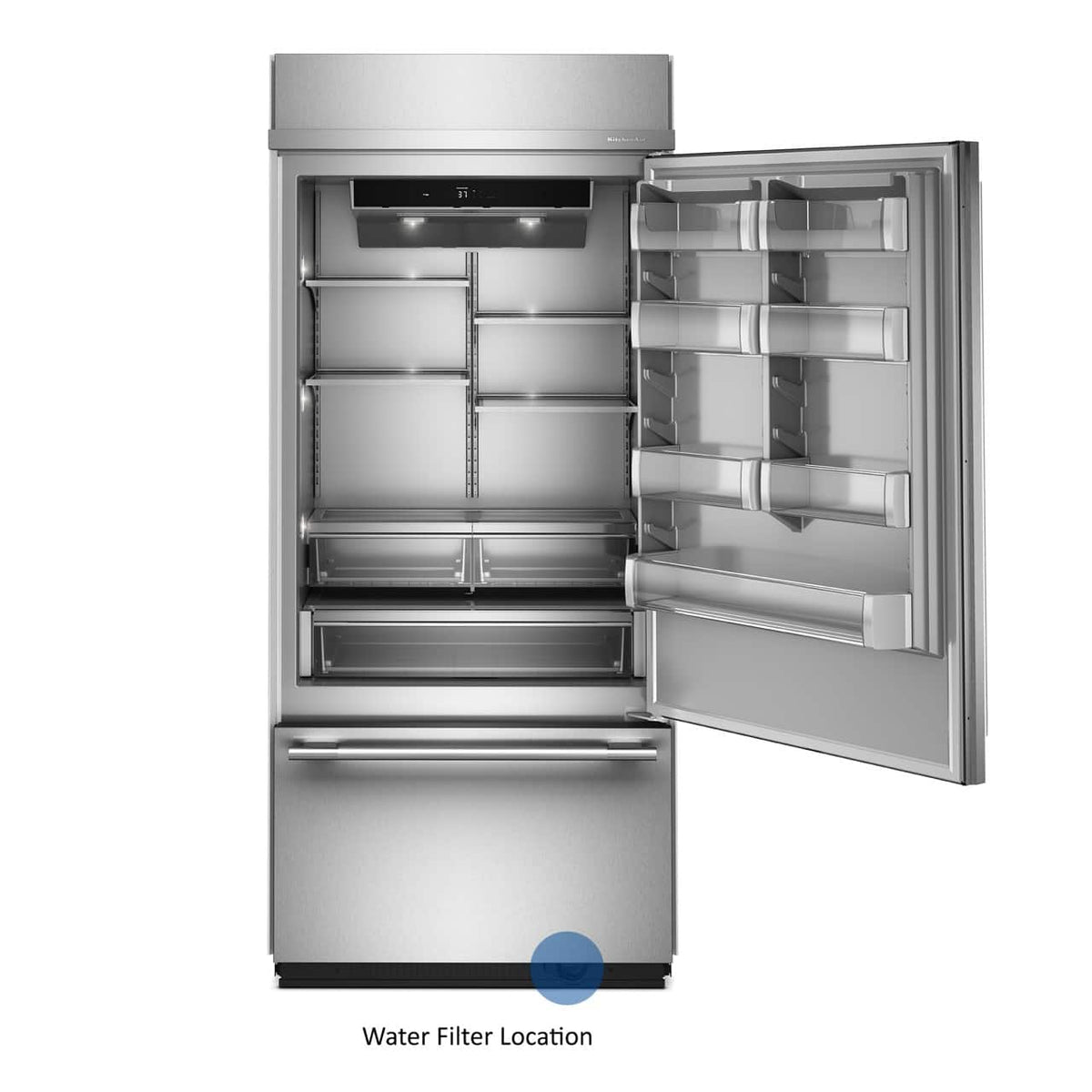 KitchenAid - 36 in. Wide 20.8 cu. ft. Built-In Bottom Mount Refrigerator with Platinum Interior - Stainless Steel