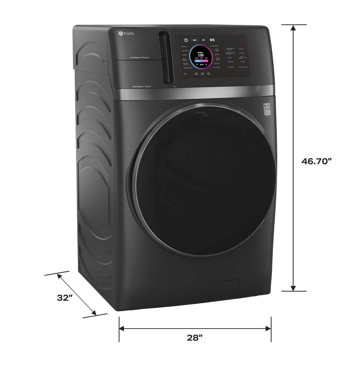 GE Profile - UltraFast 4.8 Cu. Ft. High-Efficiency Smart Front Load Washer and Electric Dryer Combo with Ventless Heat Pump - Carbon Graphite