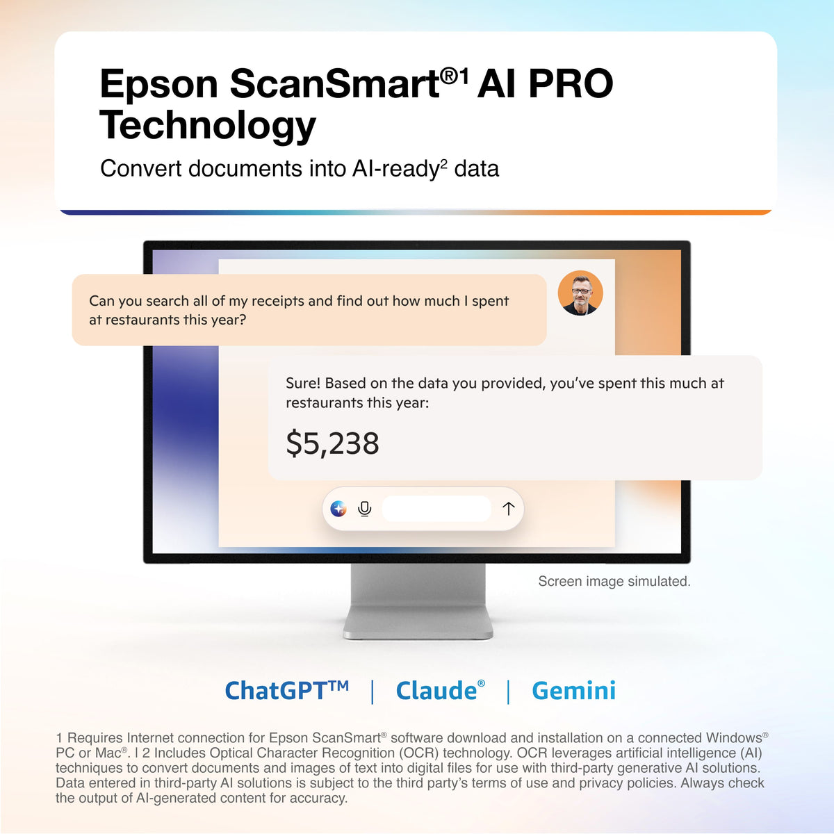 Epson - RapidReceipt RR-620W Wireless & USB High-Speed AI & Cloud Ready Desktop Color Duplex Receipt & Document Scanner - White
