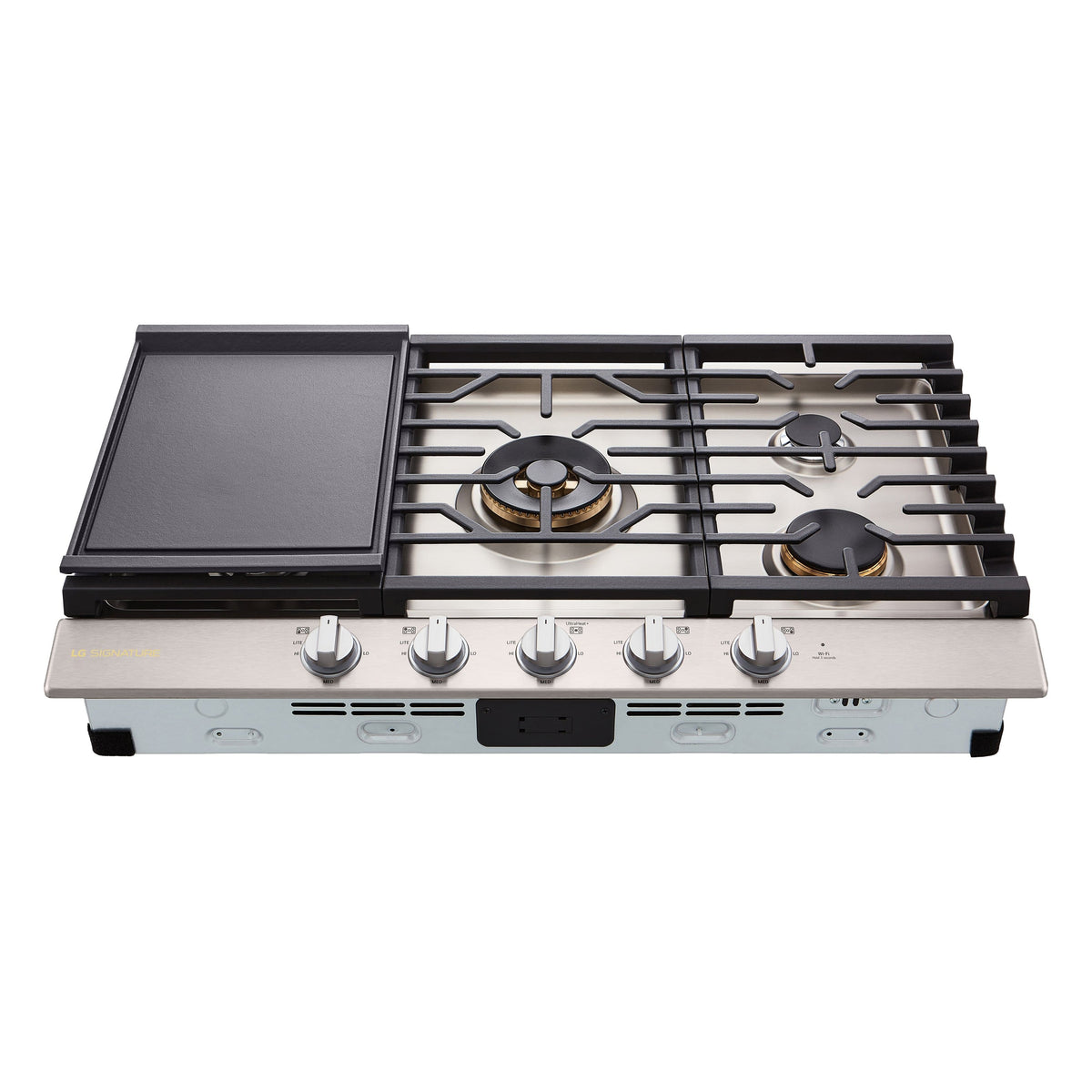 LG - SIGNATURE 36-in Wide Built-In Smart Gas Cooktop with 5 Burners, 24K BTU UltraHeat Dual Burner and LED Illuminated Knobs - Stainless Steel