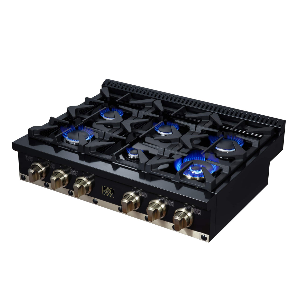 Forno Appliances - 36 in. Wide 6 Burner Valente Built-In Gas Cooktop - Black - Black