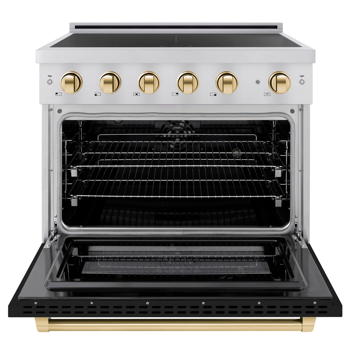 ZLINE - 36 in. Wide 5 Elements Autograph 5.2 cu. ft. Paramount Freestanding Induction Range with Gold Accents with Black Door - Matte Black