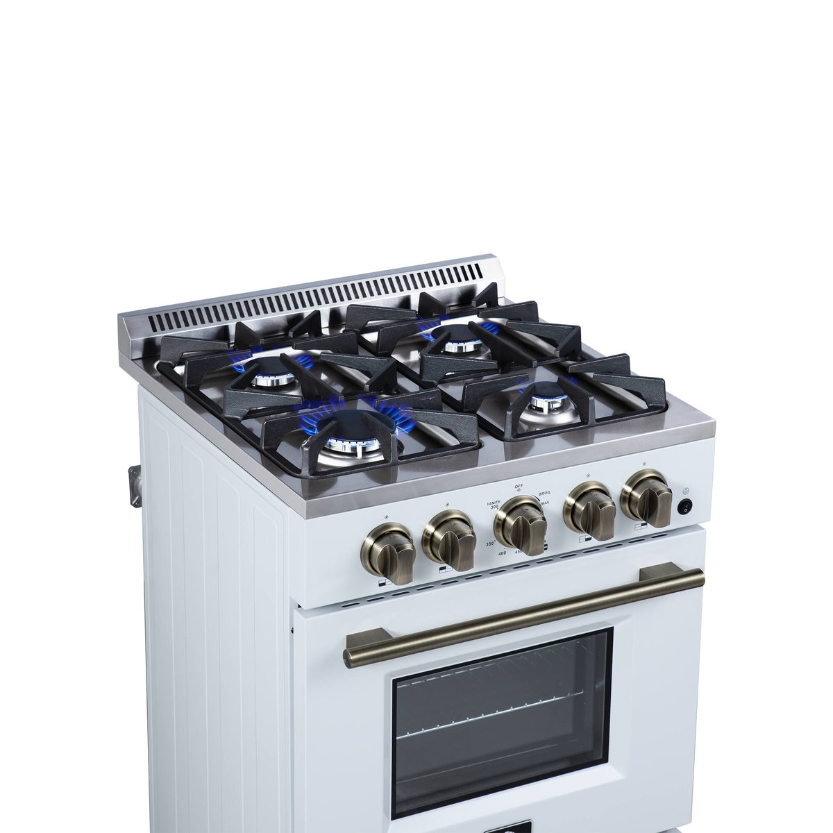 Forno Appliances - 24 in. Wide 4 burner Breno 2.3 Cu. Ft. Freestanding Gas Range with Antique Brass Accents - White