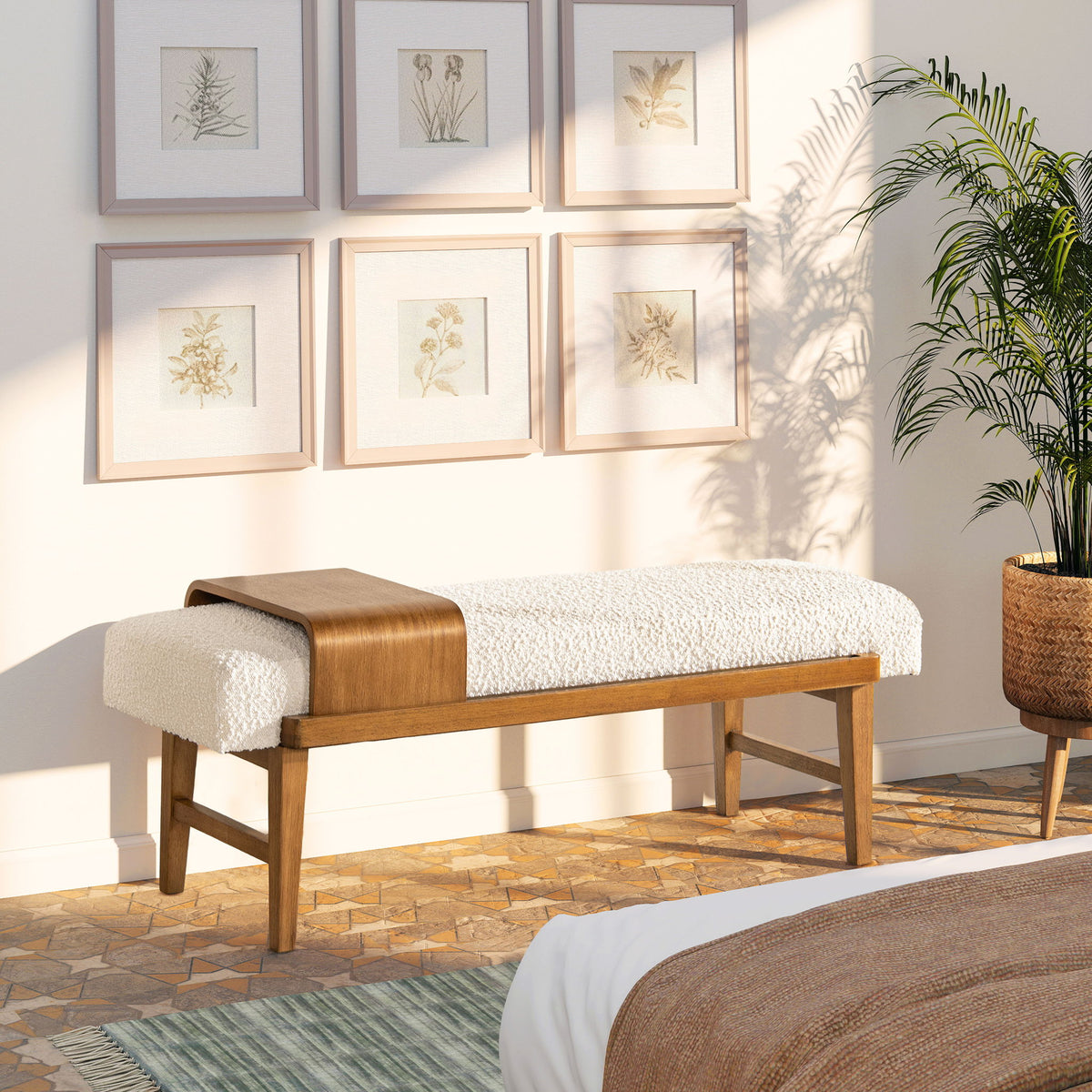 Billie - Modern Telephone Bench With Sliding Shelf - Ivory White