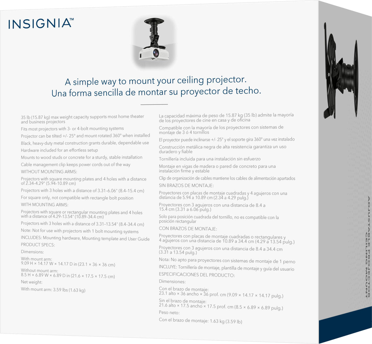 Insignia™ - Universal Projector Ceiling Mount - Black