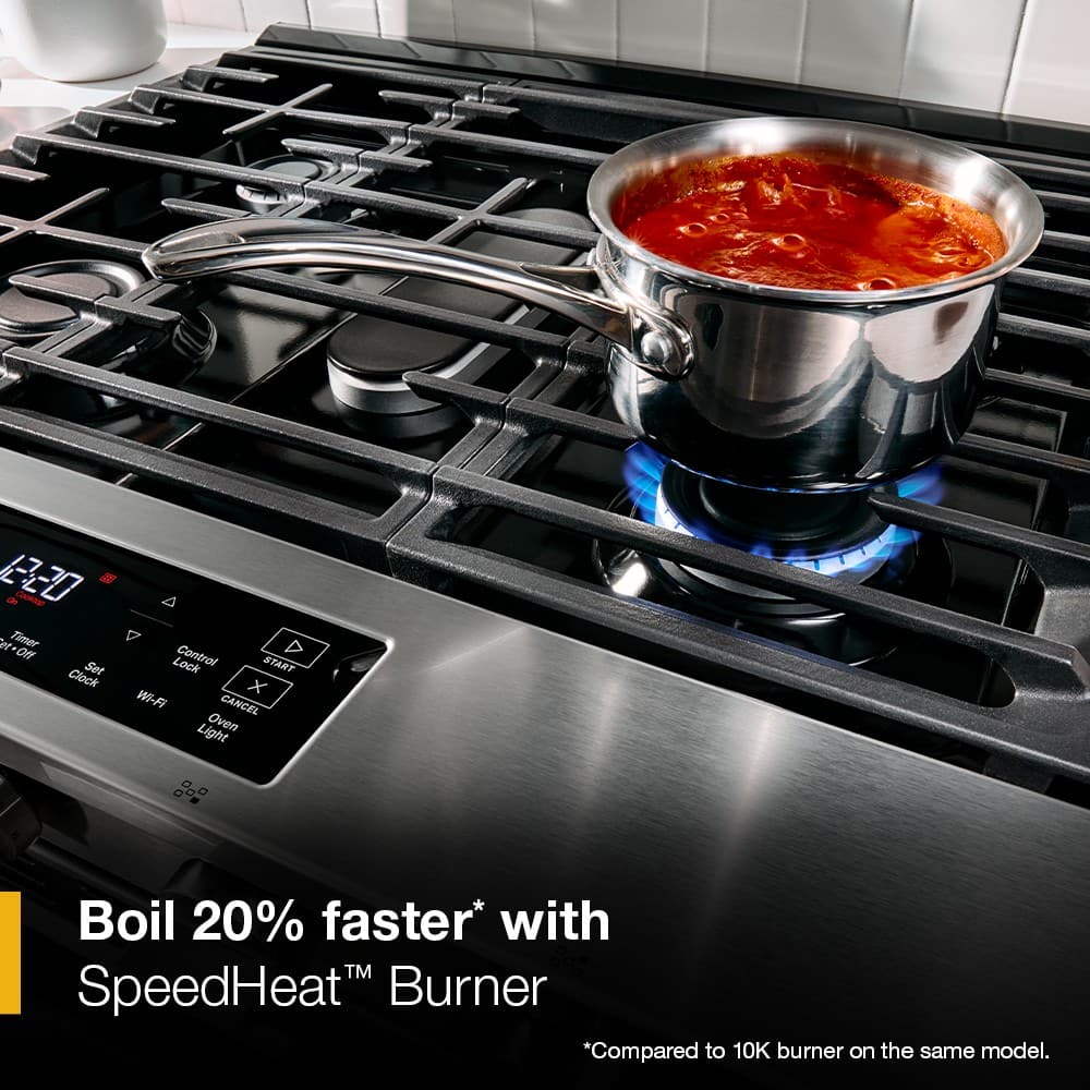 Whirlpool - 30 in. Wide 4 burners 5.0 cu. ft. Smart Freestanding Slide-In Gas Range with Air Cooking Technology and Steam Clean - Stainless Steel
