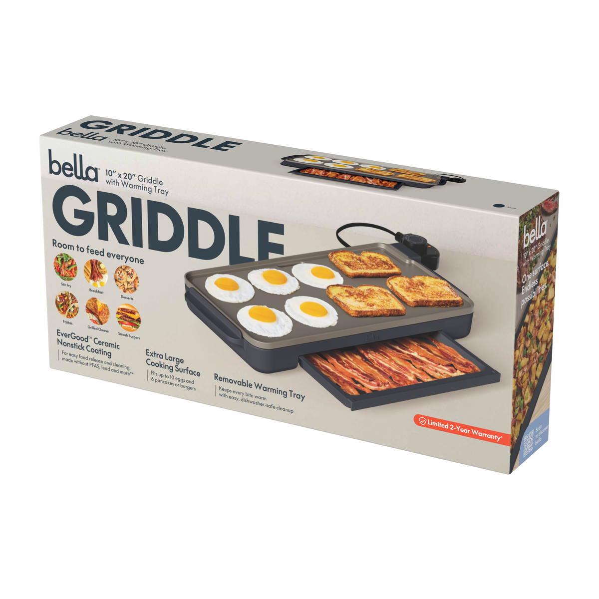 Bella - 10" x 20" Electric Griddle with Warming Tray - Slate