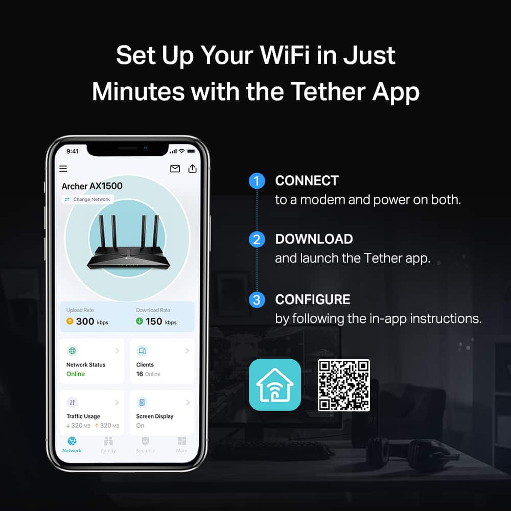 TP-Link - Archer AX1500 Dual Band Wi-Fi 6 Router - Black