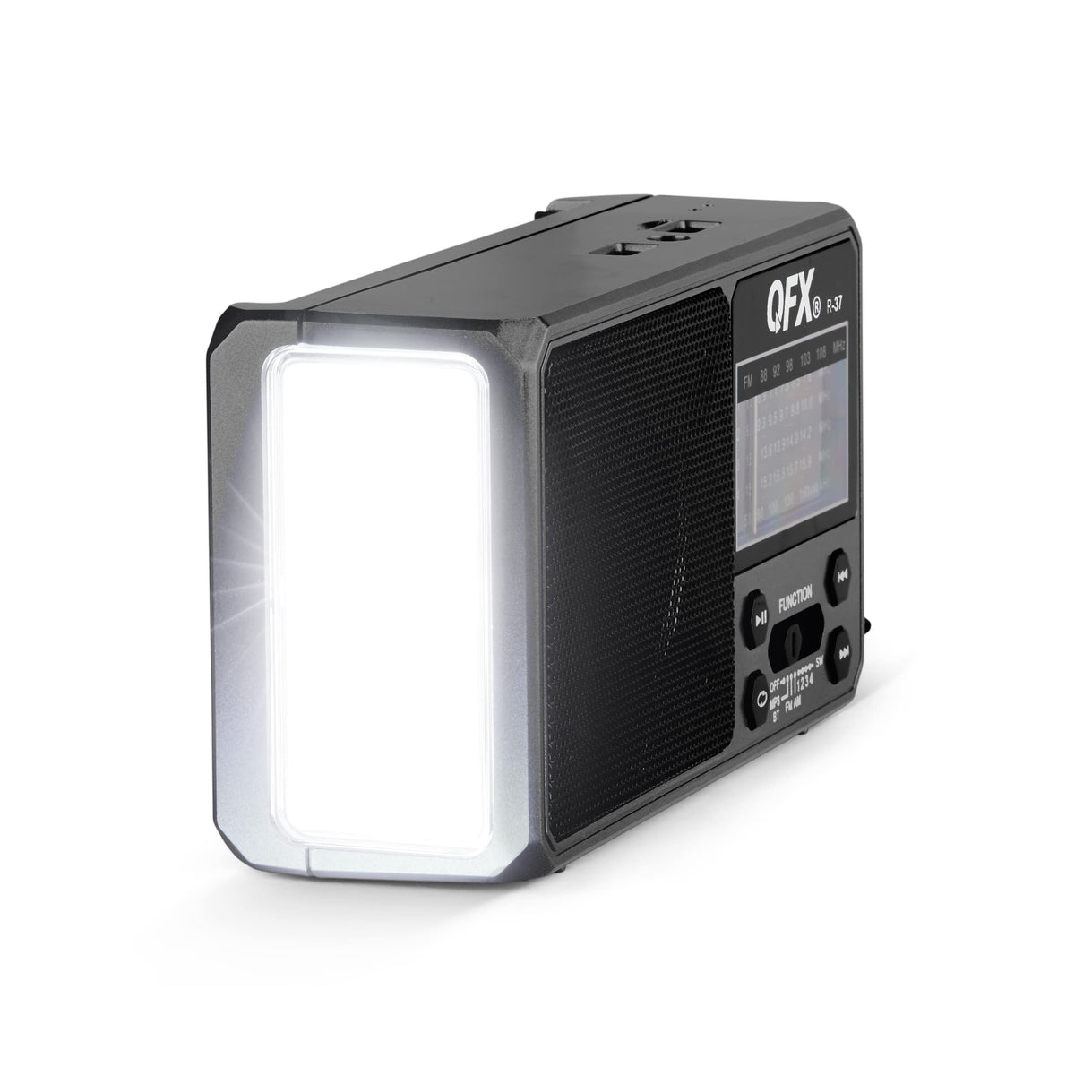 QFX - Portable Solar Rechargeable 6-Band Radio with Bluetooth and Flashlight and AM/FM/SW - Black