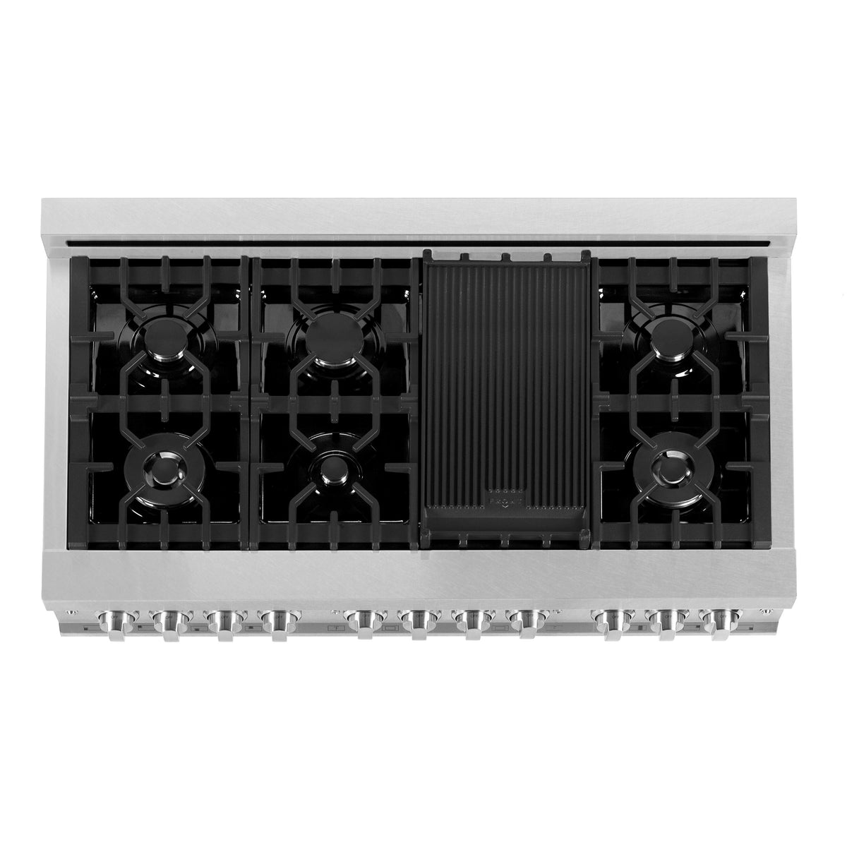 ZLINE - 48 in. Wide 7 Burner Legacy Dual Fuel Range in Satin Stainless Steel w/ Black Matte Doors (RAS-BLM-48) - Stainless Steel/Black Matte Door