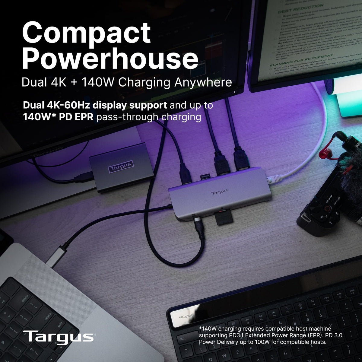 Targus - USB-C Alt. Mode Dual HDMI 4K Mobile Dock with 140W EPR Pass-Thru & SD Reader - Silver