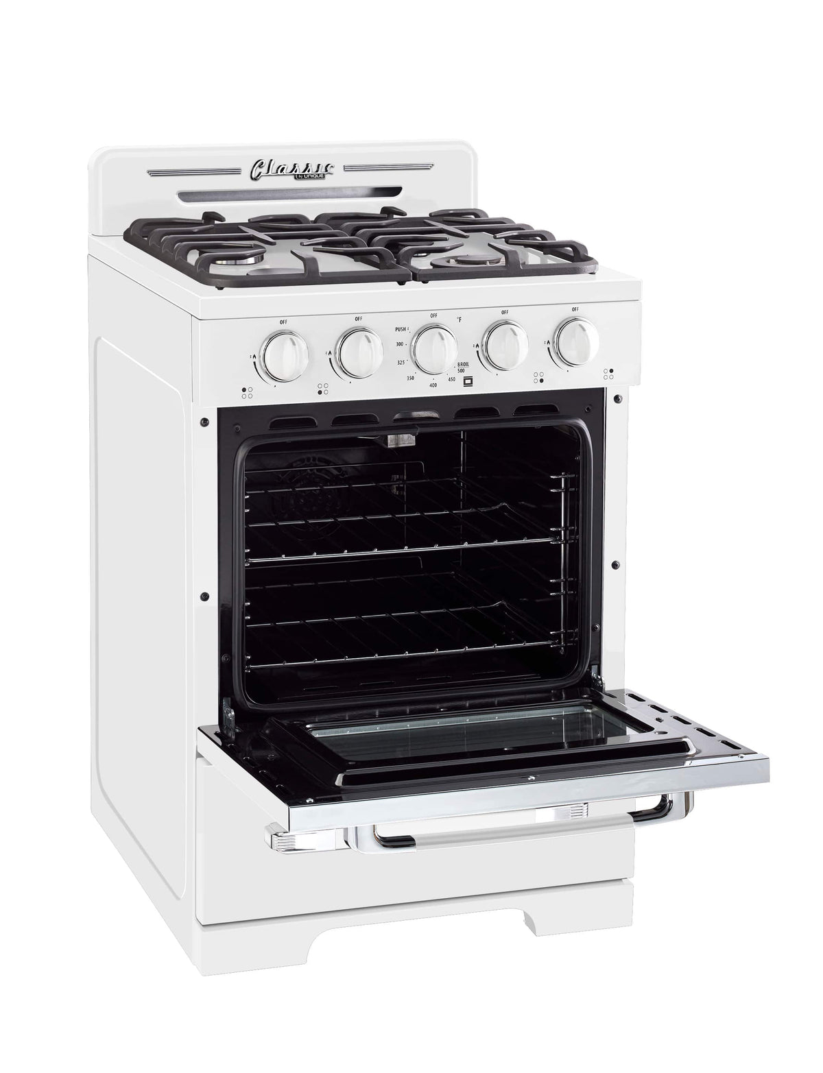 Unique Appliances - 24 in. Wide 4 burner Classic Retro 2.9 Cu. Ft. Propane Range w/ Battery Ignition - Marshmallow White