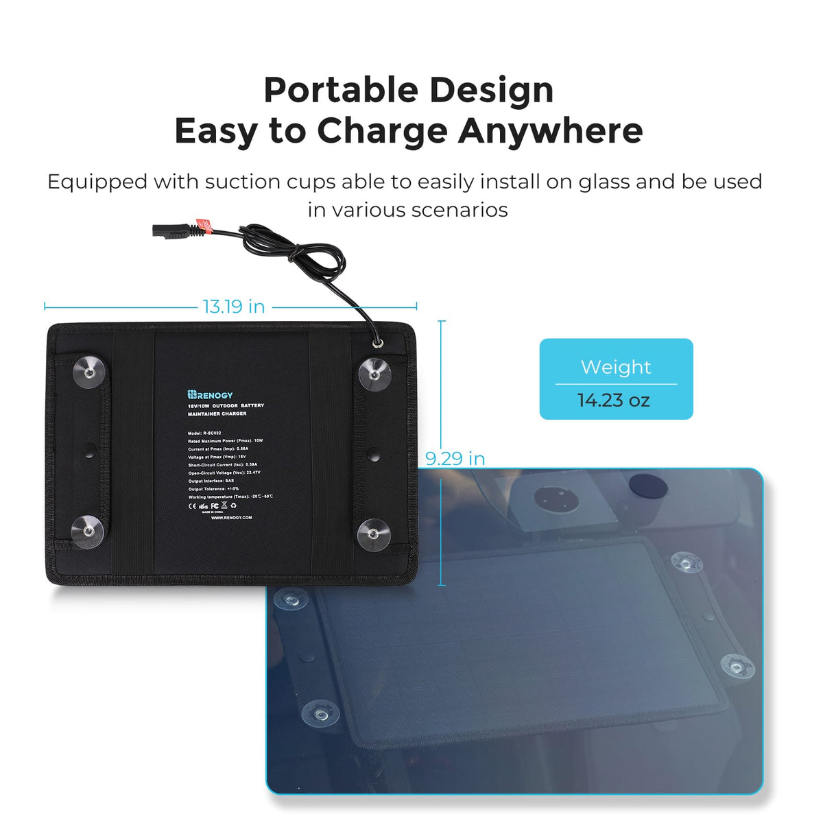 Renogy - 10W Solar Panel Trickle Charger - Black