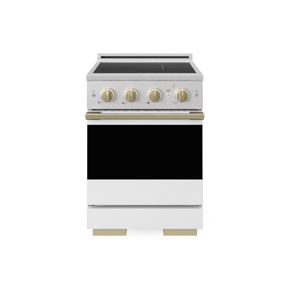ZLINE - Autograph 24 in. 3.2 cu. ft. Marino Freestanding Induction Range in Satin Steel with Bronze Accents & White Door - White Matte