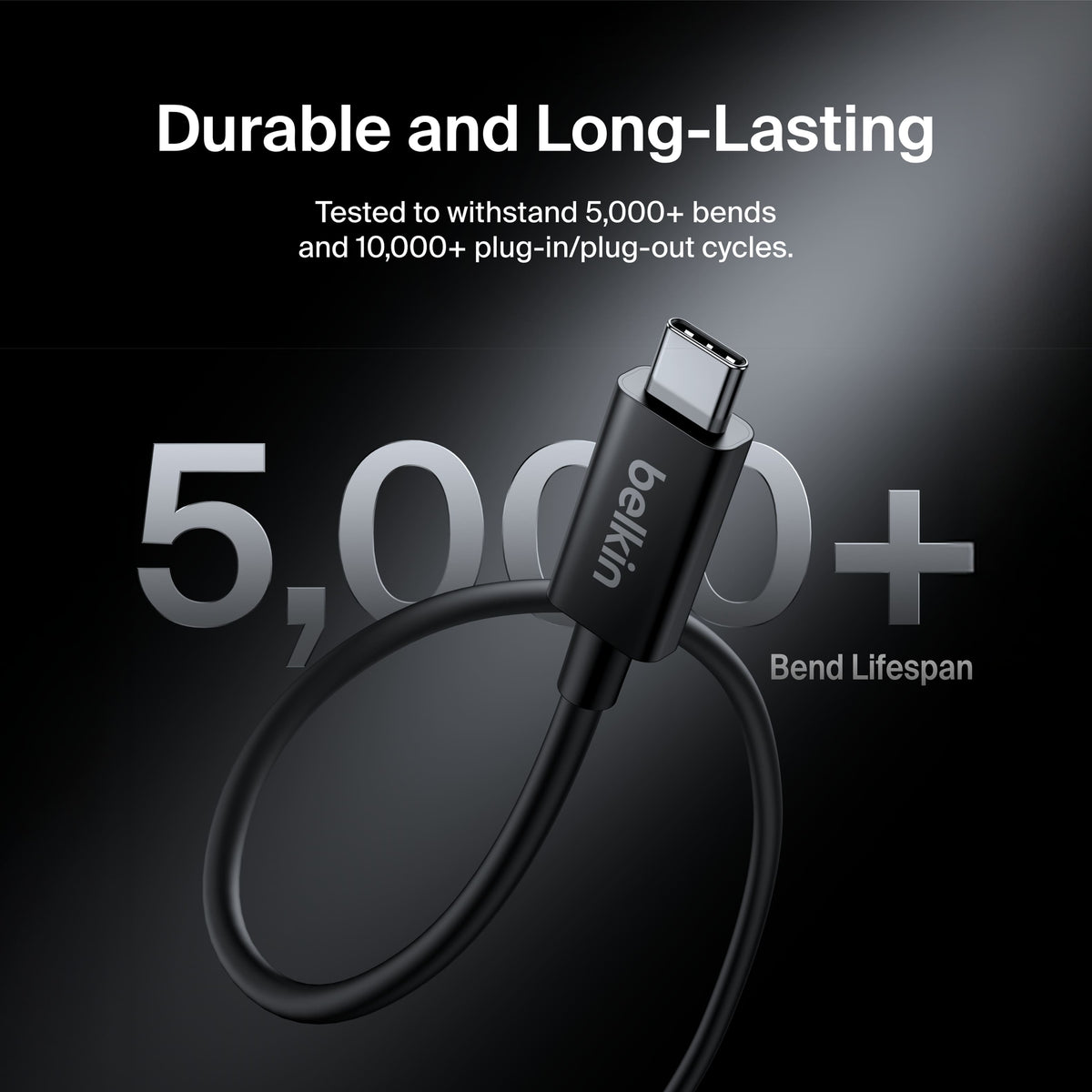 Belkin - 3.3ft USB-C Thunderbolt 5 Cable w/ 240W Power Delivery, Bandwidth Boost Up to 120Gbps, and 4K UHD Display Resolution - Black