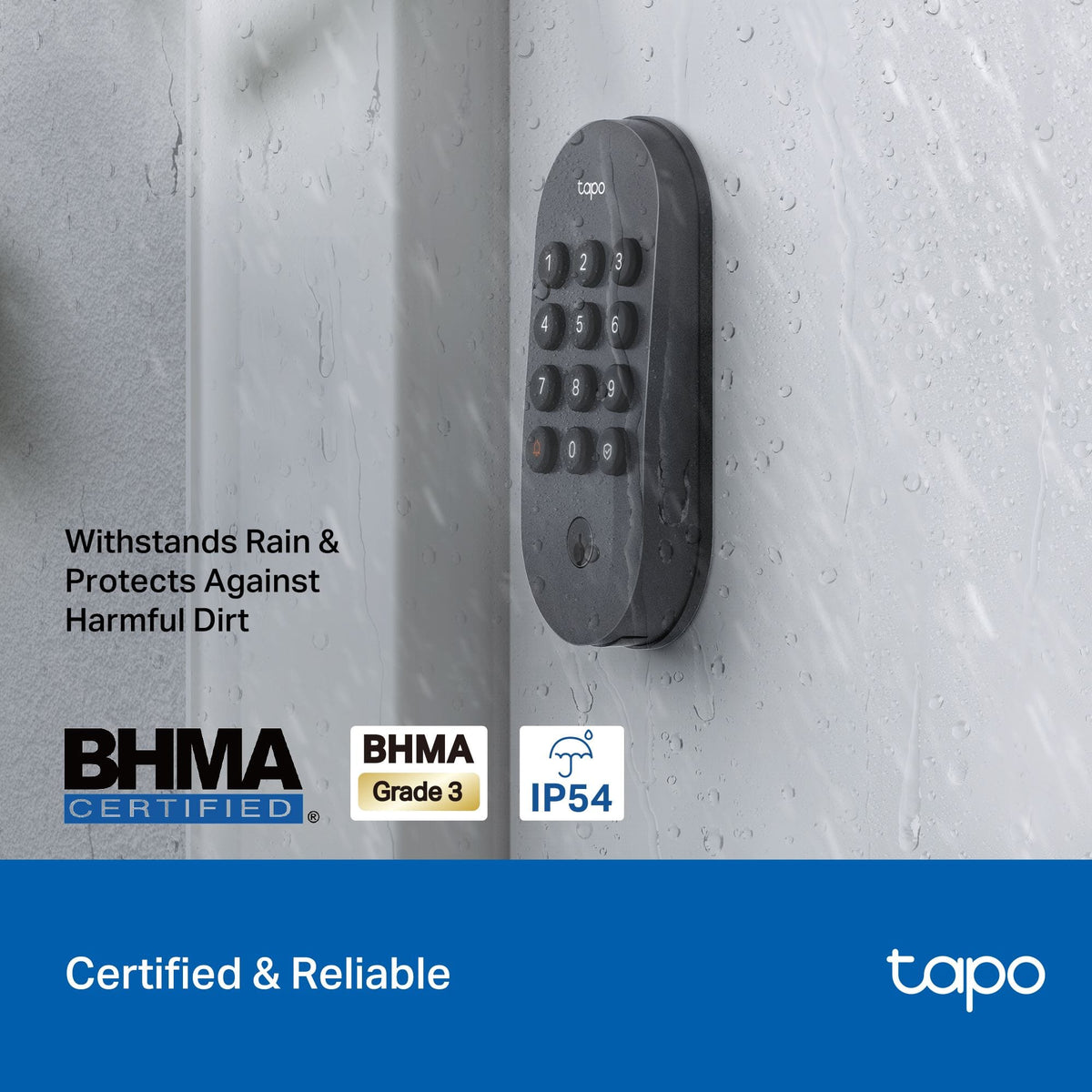 TP-Link - Tapo DL100 Smart Wi-Fi Deadbolt Door Lock – Keyless Tactile Buttons, App-Controlled Custom Access, Fits Standard Doors - Black