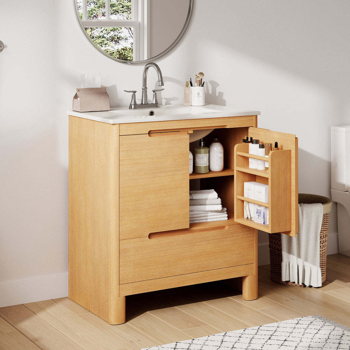 Tocador de baño moderno suavizado con lavabo