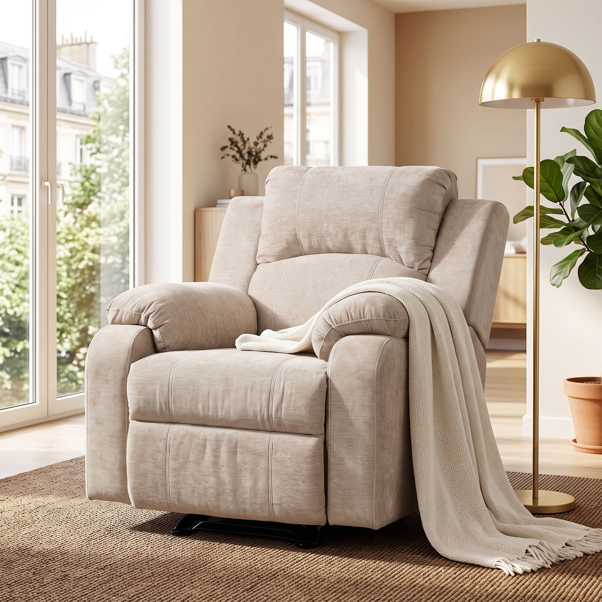 Sillón reclinable manual tapizado con 3 posiciones de respaldo ajustables