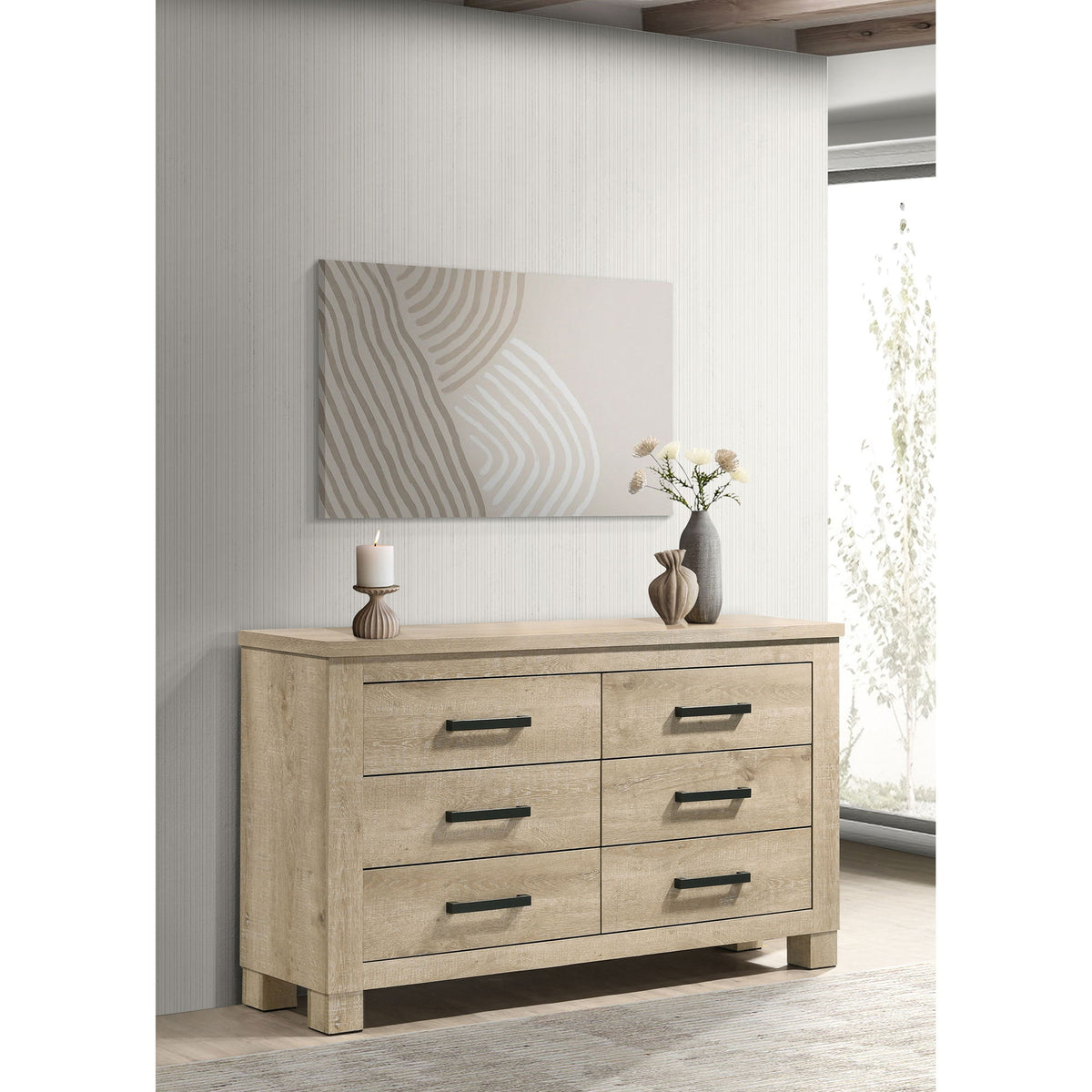 Sansome - 6 Drawer Bedroom Dresser With Pulls - Oak